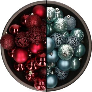 Bellatio Decorations Kerstballen mix - 74-delig - ijsblauw en donkerrood - 6 cm - kunststof