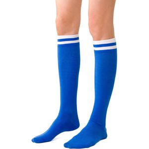 2 paar dameskniekousen blauw met witte strepen-maat 35-37