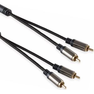 Stereo Tulp Kabel - Nylon Sleeve - Verguld - 1,5 meter - Zwart