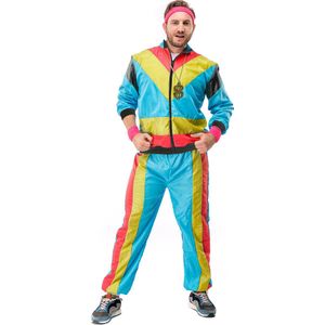 Original Replicas - Jaren 80 & 90 Kostuum - 80s Retro Trainingspak Nasa Carnaval - Man - Blauw, Geel, Roze, Multicolor - Small - Carnavalskleding - Verkleedkleding