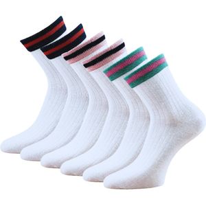 6 paar sportieve damessokken - Glitter - Strepen - Maat One size (36-42)