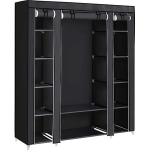 SONGMICS Garderobe – 150 x 45 x 175 cm – Kledingkast – opvouwbare garderobekast – 6 leggedeeltes – kledingstang inbegrepen – Kast met waterdichte hoes – Smalle opbergkast – Kleding ophangen tot 15 kg – Zwart