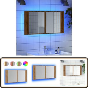 vidaXL Spiegelkast - LED - 90x12x45 cm - Eikenhout