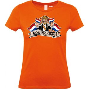 Dames T-shirt Kingsday Cartoon | Koningsdag kleding | oranje t-shirt | Oranje dames | maat XS