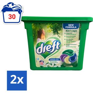 Dreft - Nieuwe formule - Wasmiddelcapsules 4in1 - Witte en Gekleurde Was - Witte Bloem - 15 Wasbeurten - Voordeelverpakking - 2 stuks