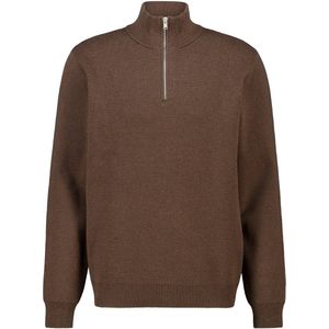 America Today - Konrad - Gebreide Trui - Dark Grey Melange - Opstaande Kraag met Halve Rits