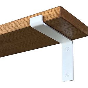 GoudmetHout Massief Eiken Wandplank - 120x15 cm - Donker eiken - Industriële plankdragers L-vorm mat wit - Staal - Wandplank hout