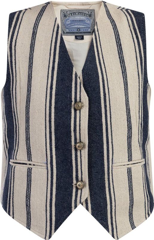 DreiMaster - Waistcoat - Donker Marineblauw - Dames - Gebroken Witte Strepen