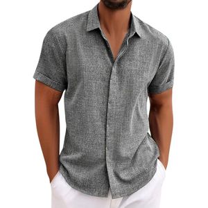 Livano Linnen Blouse Heren - t shirt - Polo - Overhemd - Shirt - Zomer - Ibiza Stijl - Donkergrijs - Maat S