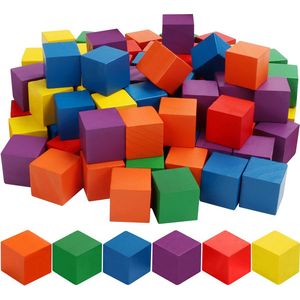 Belle Vous Gekleurde Houten Blokken (100 Pak) – 3 x 3 x 3 cm – 6 Natuurlijk Gekleurde Houten Kubussen – Voor DIY Hobby Projecten, Puzzel Maken, Educatief Kinder Reken Speelgoed & Cadeau