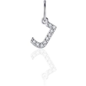 Gisser Jewels - Hanger excl. Collier - Letter J met Zirkonia - 8mm - Gerhodineerd Zilver 925