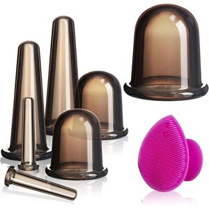 Gezichts- en oog-massageset siliconen cups voor gezichtscupping met huidpeelingborstel - Small Medium Large Black