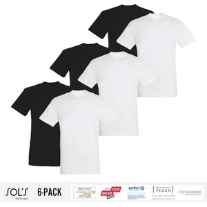 6 Pack Sol's Heren T-Shirt 100% biologisch katoen Ronde hals Zwart en Wit Maat 4XL