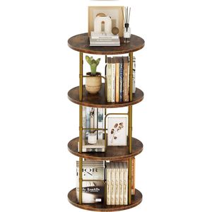 Goodivery ® - Boekenkast - 360° Draaibare Boekenkast - Staande plank - 3 niveaus - 45D x 97H x 45W cm - Vintage Bruin
