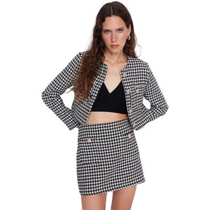 Trendyol Gelimiteerde Editie Zwart Regular Geweven Pied-De-Poule Patroon Jas Twoaw23Ce00206