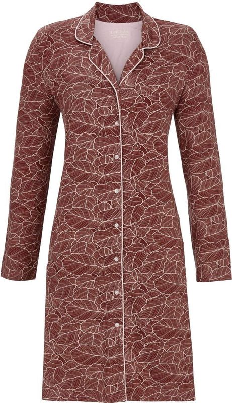 Bruin doorknoopnachthemd organische print - Bruin - Maat - 36