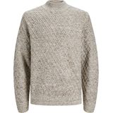 JACK & JONES Ziggi knit mock neck slim fit - heren pullover wolmengsel met turtleneck - beige melange - Maat: L