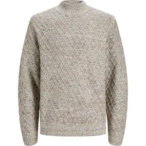 JACK & JONES Ziggi knit mock neck slim fit - heren pullover wolmengsel met turtleneck - beige melange - Maat: L