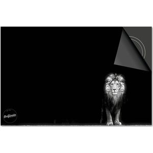 Inductie beschermer 60x60 - afdekplaat inductie mat - Dietrix Kookplaat beschermer - Exclusief - Dieren - Leeuw zwart wit in de hoek
