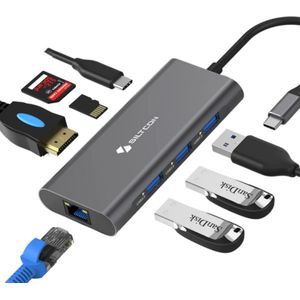 Siltcon 8 in 1 USB C Hub - Docking Station - USB Splitter - HDMI 4K - Spacegrey