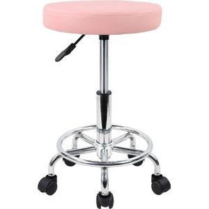 PU lederen ronde rolkruk met voetsteun draaibare hoogteverstelling spa opstellen salon tatoeage werk kantoor massage krukken taakstoel (roze)