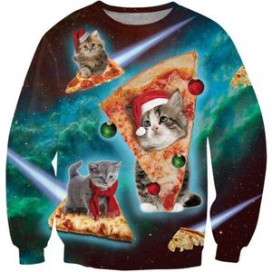Kat, pizza en kerst - Pizza poezen Foute kersttrui - Maat: S - Kerstmis trui - Heren kersttrui - Dames kersttrui - Foute kersttruien - Kerst outfit - Kerstkleding - Lelijke kersttrui - Gekke kersttrui -