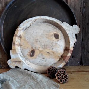 Authentieke houten parat schaal met handvatten/houten schaal met oren 54 cm