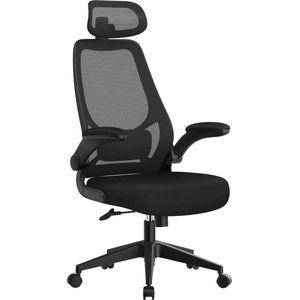 In And OutdoorMatch Bureaustoel Viviane - Computerstoel - Ergonomische stoel - Verstelbare armleuningen en hoofdsteun - Schommelfunctie - Ademende netstof - In hoogte verstelbaar - Zwart