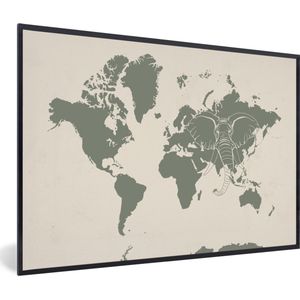 Fotolijst incl. Poster - Wereldkaart - Dieren - Olifant - 30x20 cm - Posterlijst