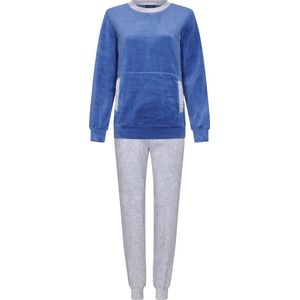 BLACK FRIDAY Pastunette Pyjama Set - Nightflowers - Blauw / Grijs - Velours - Maat 38