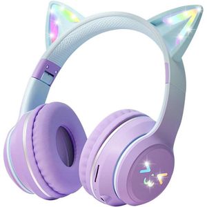 SANORUM Draadloze Koptelefoon Over-Ear voor Kinderen - RGB LED lampjes - Bluetooth 5.1 - 60dB ruisonderdrukking - Micro SD poort - opvouwbare over-ear hoofdtelefoon - Paars