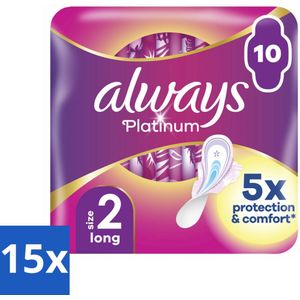 15 x Always Maandverband Platinum Long 10 stuks per verpakking - Comfort - Vleugels - Gevoelige Huid