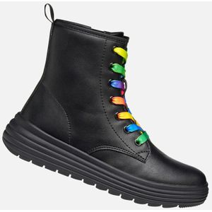 Geox - Phaolae - Veterboots - Zwart - Leerlook - Meisjeslaarzen