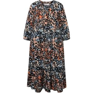MIAMODA - Dames - Maxi-jurk A-lijn luipaardmotief tuniekhals 3/4-mouwen - Multicolor - Maat 48