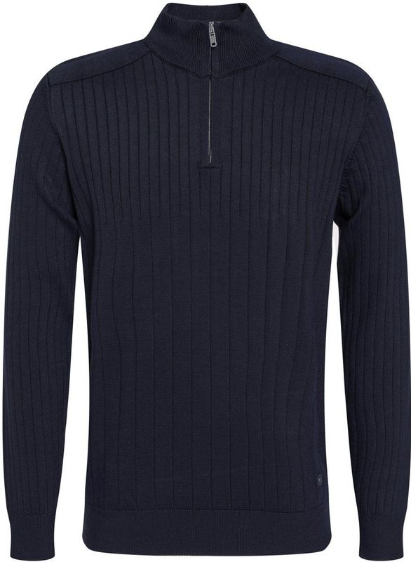 Gabbiano - Trui - Navy - Halfzip - Met Streepstructuur