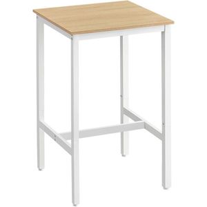 FURNIBELLA-Bartafel met Stalen Frame 60 x 60 x 92 cm | eiken beige-wit, Robuust Industriële Stijl, Compact Design
