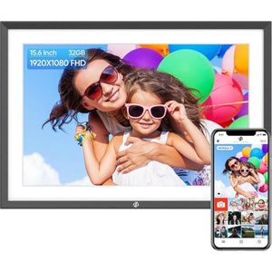 Equivera Digitale Fotolijst - Digitale Fotolijst - Fotokader - Touchscreen - Uploaden via App - 32 GB Geheugen - WiFi - 15,6 Inch HD