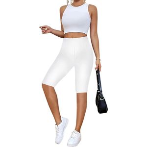 Livano Biker Short Dames - Korte Legging - Lange Onderbroek - Bikershort - Met Pijpjes - Wit - Maat M