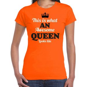 Bellatio Decorations Koningsdag verkleed T-shirt voor dames - Queen - oranje - feestkleding S