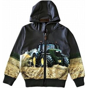 Kinder vest met John Deere tractor trekker Kleur donkergrijs maat 146/152