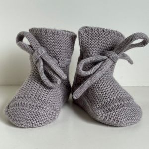 Baby slofjes Merino Wol met Veter - Parelgrijs - 9 -15 maanden