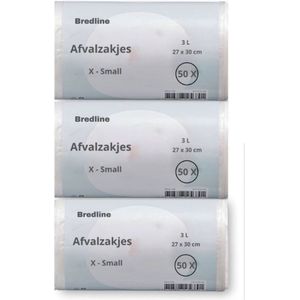 Bredline Afvalzakjes - kleine afvalzakjes - 3 Liter - 150 Stuks - Sluitband zakjes