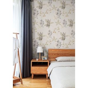 Zelfklevend behang, muurpapier, zelfklevende folie, decoratief, meubelfolie, pvc, vinyl, wandsticker, bloemen, bladeren, wit, grijs, decoratieve stickers voor meubels, wanddeur, watervast