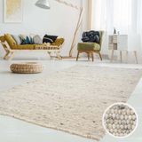 Wollen vloerkleed handweef Ylva - beige/grijs 90x160 cm