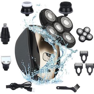 5 in 1 scheerapparaat-mannen-Nat en droog gebruik-Gezichts- en hoofdtrimmer-Elektrisch scheerapparaat-Neushaartrimmer-Zwart