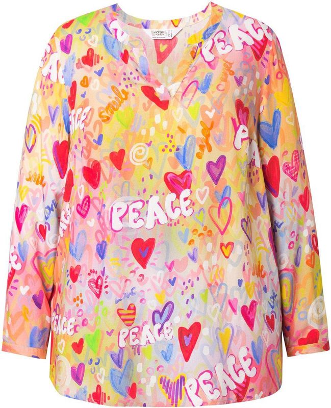 Angel of Style Angel of Style - Dames - Tuniek kleurig hartmotief lange mouw - Multicolor - Maat 42
