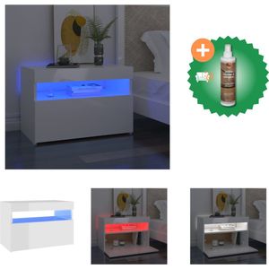 vidaXL Slaapkaastje - LED-verlichting - Hoogglans wit - Bewerkt hout - 60 x 35 x 40 cm - Kast - Inclusief Houtreiniger en verfrisser