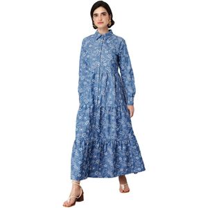 Trendyol Indigo Katoenen Geweven Overhemdjurk Tctss24Eb00091