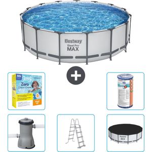 Bestway Rond Steel Pro MAX Zwembad - 457 x 122 cm - Grijs - Inclusief Pomp - Ladder - Afdekzeil Onderhoudspakket - Filter