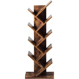 Boekenkast van hout, 8 niveaus, staand rek, vintage, kubusrek, bruin, opbergrek 51 x 28 x 140 cm